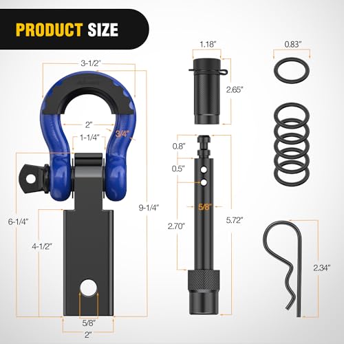 Nilight 3/4" Anti-Theft D Ring Shackle Hitch Receiver 2" Solid Towing Kit | 45000 LBs Breaking Strength 5/8" Trailer Hitch Lock Pin Heavy Duty Solid Towing Kit for Trucks Off Road Blue&Black - color: Hitch w/ Lock Pin Black Blue