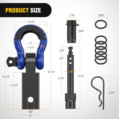 Nilight 3/4" Anti-Theft D Ring Shackle Hitch Receiver 2" Solid Towing Kit | 45000 LBs Breaking Strength 5/8" Trailer Hitch Lock Pin Heavy Duty Solid Towing Kit for Trucks Off Road Blue&Black - color: Hitch w/ Lock Pin Black Blue