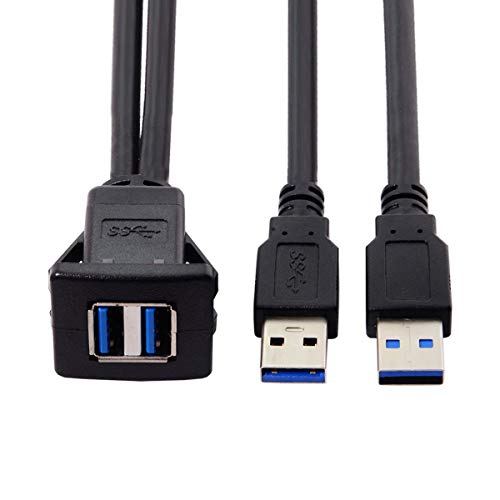 chenyang USB 3.0 Dual Port Flush Mount 2 Male to 2 Female Extension Cable for Car Dashboard Panel Mount - color: Dual Port Male to Female with Latch