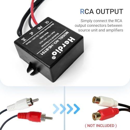 Herdio Marine Bluetooth Receiver IP67 Waterproof, BT 5.3 Remote Wireless Connectivity, Stero Male RCA Output, Bluetooth Receiver for Car, Marine Yacht, Truck, Motorcycle, Golf Cart, Speakers