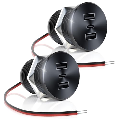 2PCS 72W RV USB Outlet All-Aluminum 12V/24V 3 Charging Ports, GIBBAB 36W PD3.0 Type-C+2 18W QC3.0 Fast Charging Socket, Recessed Mount Car Charger Cigarette Lighter Replacement for Camper Trailer Boat - color: Black, size: 2P