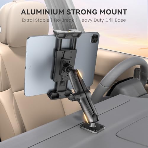 OHLPRO 6" Aluminum Arm Tablet Mount for Truck - Heavy Duty Drill Base Car Tablet Holder Compatible with iPad Samsung Tab 5"-13" Tablets and Phones, for Dashboard/Wall/Business/Desktop, etc. - size: 6" Aluminum Arm