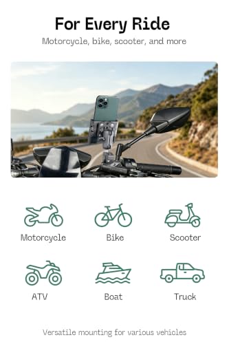 FANAUE Anti Vibration Motorcycle Phone Mount with 1" Ball Head Adapter for 5.5-7" Smartphones, Compatible with RAM Mounts B Size Double Socket Arm & Bike Motorcycle Phone Holder(CPC-07PRO)