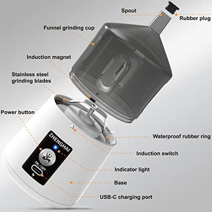 Electric Herb Grinder 150W Spice Grinder. USB-C Rechargeable, Compact Size, Easy On/Off. Fast Grinding for Dry Spices Herbs, with Pulse Mode and Cleaning Brush (White) - color: White