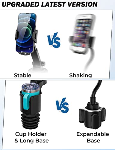 JOYTUTUS Cup Holder Phone Mount for Car, Cellphone Holder for Car, Large Car Cup Holder Adapter Long Arm with 360 Degree Rotation, Compatible with iPhone, Samsung,Black,2 Pack - color: black
