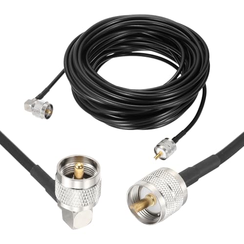 MECCANIXITY Black RG58 CB Coax Cable 50ft, 50 Ohm Low Loss UHF Male to UHF Male Right Angle Extension Jumper Cable for HAM Radio, Antenna Analyzer, HF Radio, and Communication Devices - size: 50ft
