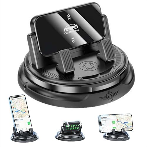 360 Degree Rotation Dashboard Phone Holder,Dashboard Navigation Bracket,Non-Slip & One-Hand Operation Car Cell Phone Mount with Cable Clip,Hide Number Design,Universal for Most Cars (Black)