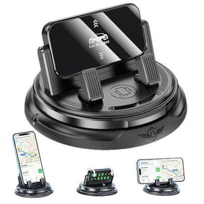 360 Degree Rotation Dashboard Phone Holder,Dashboard Navigation Bracket,Non-Slip & One-Hand Operation Car Cell Phone Mount with Cable Clip,Hide Number Design,Universal for Most Cars (Black)