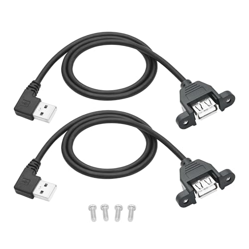 2Pcs 90 Degree USB A Panel Mount Extension Cable 2FT, Charging and Data - style: Right Angle USB A Male to Female Cable - 2FT