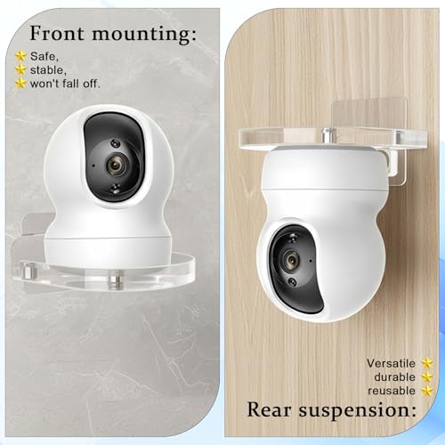 4 Pack Adhesive Security Camera Wall Mount, Universal Transparent Monitor Wall Mount Brackets with Cable Clips Versatile Surveillance Holder Self Adhesive Small Walls Shelf for Bedroom Kitchen Living