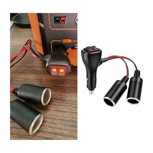 16AWG 12V Car Cigarette Lighter Splitter, 1 to 2 Auto Cigarette Lighter Adapter with Dual Independent ON/OFF Switches, 2 Way Socket Vehicle Power Charger Splitter, Universal Fit