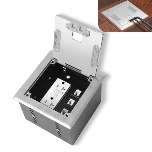 Recessed Flat Hidden Socket Kit with 2 * 20 Amp Stainless Steel GFCI Tamper Receptacle Outlet+3-Port RJ45 Datacom Receptacle. Internal Height Adjustable，Corrosive Resistant Hardware，Silver - color: Silver, size: 20A GFCI Outlet