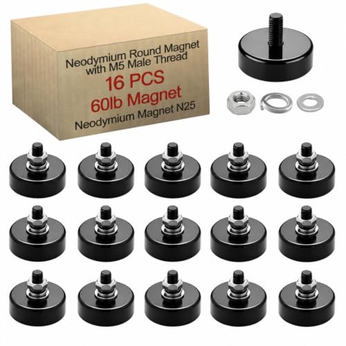 Flutesan 16pc Strong Round Mounting Magnet with Bolt, 0.98"-50lb-M5 Silver - color: Black, size: 0.98"-50lb-m5