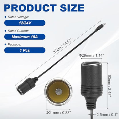 MECCANIXITY DC 5.5mm x 2.1mm Male to Female Cigarette Lighter Plug Adapter, 37cm 12V Cigarette Lighter Power Supply Cable for Car Charger Car Refrigerator, Silver - size: 37cm