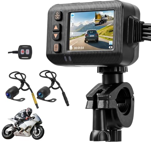 CAMECHO Motorcycle Dash Cam Front and Rear, HD Dual Dash Camera for Cars, 2 inch Display, Waterproof, G-Sensor, HDR, Loop Recording, Dashcam, Wired Controller
