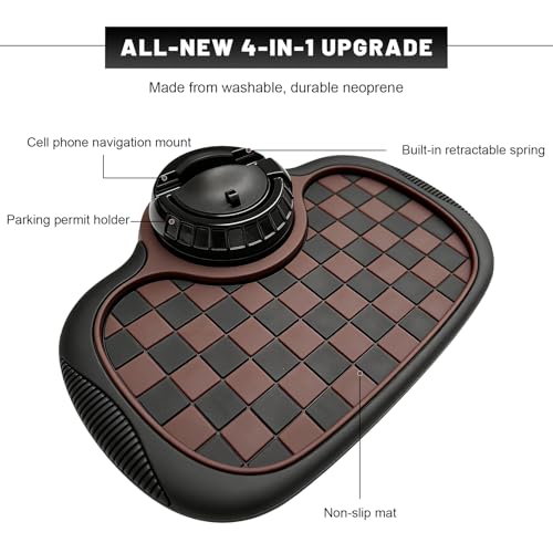 Multifunction Car Anti-Slip Mat, 3-in-1 Dashboard Pad Rotatable Phone Holder with Hidden Parking Number, Multifunctional Anti Skid Pad Large Storage Mat for Most Cars (Black & Brown) - color: Black & Brown