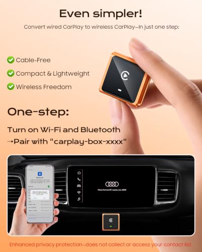 Mini Wireless CarPlay Adapter for iPhone Apple, USB-A/C Plug & Play - color: Cosmic Orange