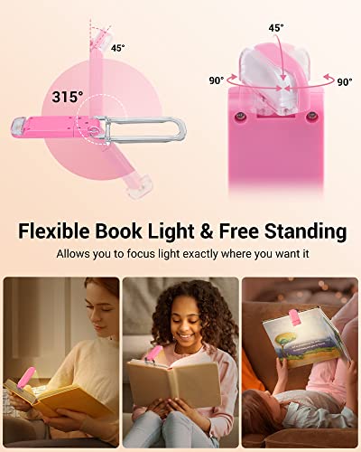 DEWENWILS USB Rechargeable Book Reading Light, Warm White, Brightness Adjustable, LED Clip on Book Lights for Reading in Bed, Car Reading Light for Kids, Bookworms (Pink) - color: Pink