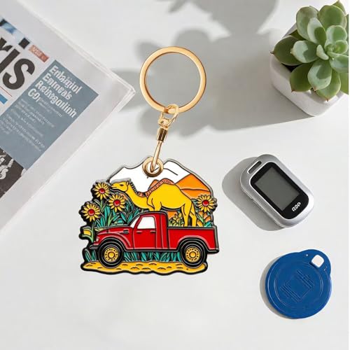 Camel Sunflower Leather Keychain Case Holder,GPS Tacker With Keychain Ring,Red Truck Access Card Scratch-Resistant,Finders Accessories For Pets, Luggage, Wallet, Backpacks - color: Camel Sunflower