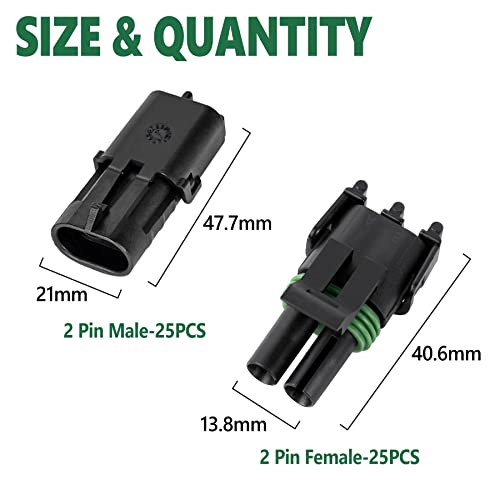 Kikerike 286Pcs 25 Kits Waterproof Automotive Electrical Connectors 2 Male&Female Pin 22-14AWG Wire Harness Spark Plug Connector Terminals Plug Kit Car - size: 25 Kits 22-14AWG 2 Pin