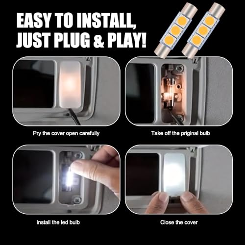 10 PCS T6 5050 Car LED Sun Visor Lights, 28MM 12V 300LM Super Bright Waterproof Vehicle Reading Light Bulb Replacement, Universal Automotive Roof Light Accessories (Warm White Light) - color: Warm White Light