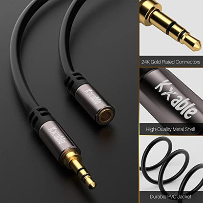 3.5mm Extension Cable 50 Feet, Long Male to Female Auxiliary Audio Stereo Cable, Headphone Extension Cord, Hi-Fi Sound, Gold Plated Connectors, OFC Core, Black Cable (with 5 pcs Cable Ties) -50ft - size: 50 Feet