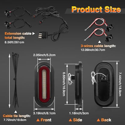 Hitch Cargo Carrier Light Kit, Oval LED Trailer Lights 2PCS 6Inch Red Turn Signal Tail Light with Grommets Wire Harness & 3-Prong Wire Pigtails, Waterproof for Luggage Bike Rack Trailer