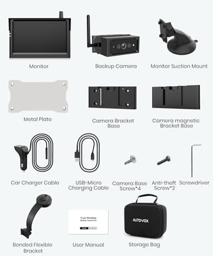 AUTO-VOX S4B Wireless Backup Camera Bundle: Includes X8 Monitor Mount, Split-Screen Display, Quick Install, IP69K Waterproof, Perfect for Truck, Trailer, RV