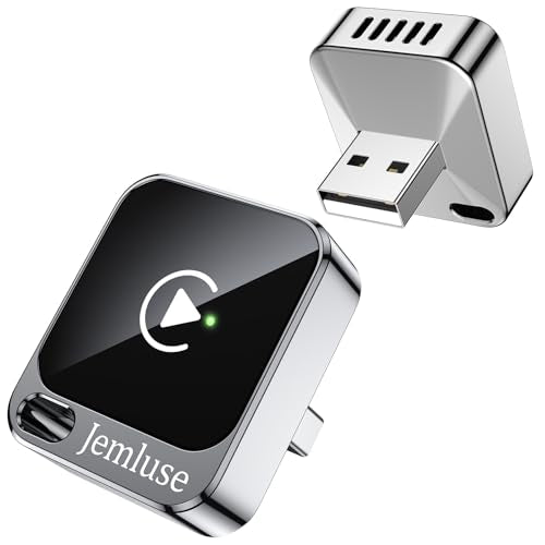 Jemluse Wireless CarPlay Adapter for Apple - Mini Size, Fast Stable Connection Convert Wired to Wireless Car Play Dongle for iPhone iOS 10+, Plug & Play for Cars from 2016+ w/USB-C (Silver) - color: Silver