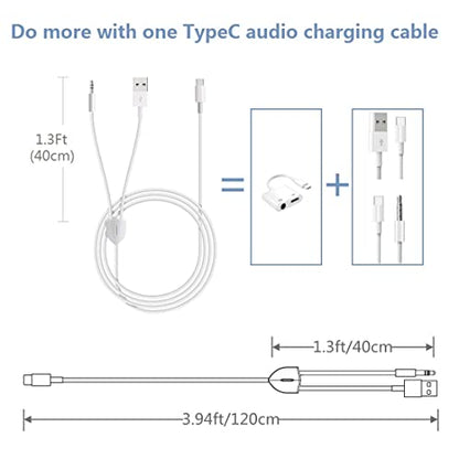 USB C to 3.5mm Audio Aux Jack Cable with Charging Cord