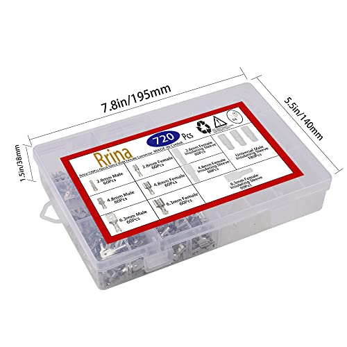 720Pcs 2.8/4.8/6.3mm Quick Splice Male Female Wire Spade Connector Crimp Terminal Block Assortment Kit with Insulating Sleeve for Electrical Wiring Car Audio Speaker