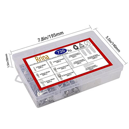 720Pcs 2.8/4.8/6.3mm Quick Splice Male Female Wire Spade Connector Crimp Terminal Block Assortment Kit with Insulating Sleeve for Electrical Wiring Car Audio Speaker