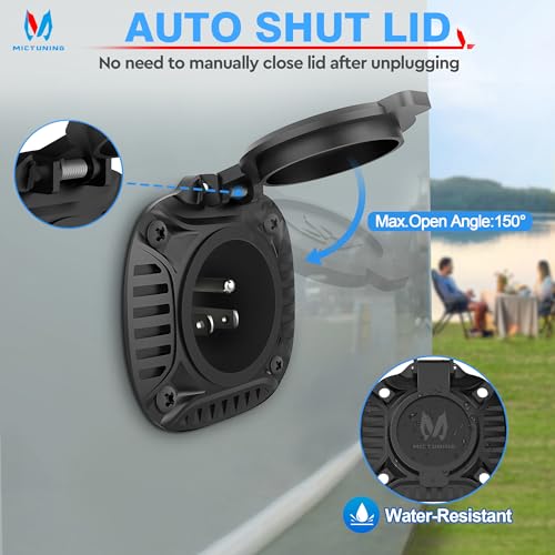 MICTUNING AC Port Plug with Heavy Duty Integrated 20 Inch Extension Cord and Water Resistant Spring Loaded Cover, Black - size: 20Inch Spring-loaded Cover