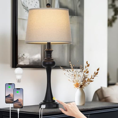 CINSARY Black Table Lamp for Living Room, 29" Bedside Lamp with USB C+A - color: Black