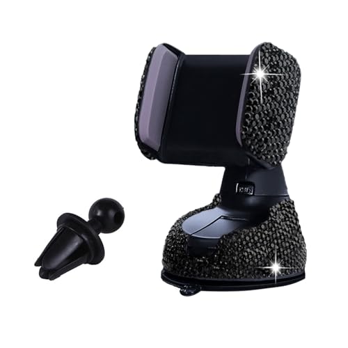 SUNCARACCL Bling Car Phone Holder, 360°Adjustable Crystal Auto Phone Mount Universal Rhinestone Car Stand Phone Holder Car Accessories for Windshield Dashboard and Air Outlet (Black) - color: Black