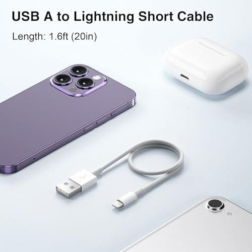 Abysssea 1.5FT Short CarPlay Cable, 20 inch USB A to Lightning Cable for iPhone 14, 14 Plus, 14 Pro Max, 13, SE 2nd/12/11/Xs/XR/8/7, iPad Air 4/5/ 6/7/8, Mini 2/3/4/5 Charger Cord, Car Charging Cable - size: 1.5FT