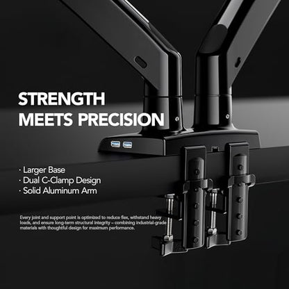 HUANUO Dual Monitor Stand for 13″–40″, Premium Dual Monitor Mount with USB, Height Adjustable Monitor Stand for 2 Monitors, VESA Mount with Clamp/Grommet Base, Holds 26.4lbs per Arm, HNDS7 - size: 13-40 Inch