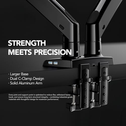 HUANUO Dual Monitor Stand for 13″–40″, Premium Dual Monitor Mount with USB, Height Adjustable Monitor Stand for 2 Monitors, VESA Mount with Clamp/Grommet Base, Holds 26.4lbs per Arm, HNDS7 (Pack of 2) - size: 13-40 Inch (Pack of 2)