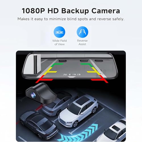 4K Mirror Dash Cam,Rear View Mirror Camera with WiFi,Dash Cam Front and Rear for Car,G-Sensor,7/24H Parking Mode,12" Touch Screen,Includes 64GB Card