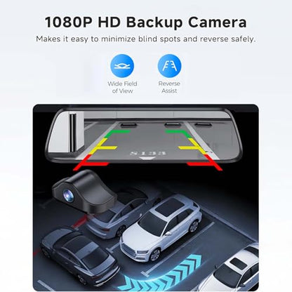 4K Mirror Dash Cam,Rear View Mirror Camera with WiFi,Dash Cam Front and Rear for Car,G-Sensor,7/24H Parking Mode,12" Touch Screen,Includes 64GB Card