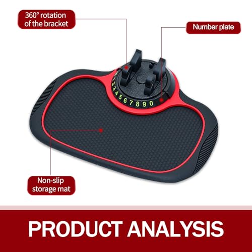 1 PC Car Multi-Function Anti-Slip Pad, 9.45" x 7.48" 360 Degree Rotating Phone Holder Parking Number, Dashboard Anti-Scratch Storage Pad for Keys Sunglasses, Universal for Cars (Black #1)