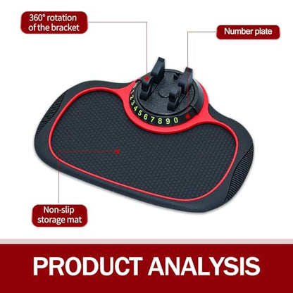 1 PC Car Multi-Function Anti-Slip Pad, 9.45" x 7.48" 360 Degree Rotating Phone Holder Parking Number, Dashboard Anti-Scratch Storage Pad for Keys Sunglasses, Universal for Cars (Black #1)