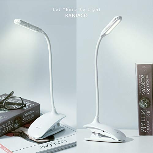 Led Clip Reading Book Light Daylight 16 LEDs USB Rechargeable Reading Lamp-3 Brightness,Touch Switch Bedside Book Light with Good Eye Protection Brightness (White)
