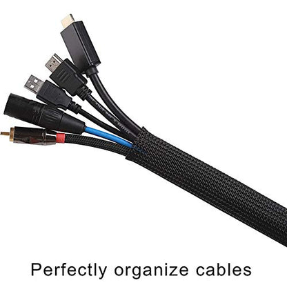 25ft - 3/4 Inch Cable Management Sleeve Protector,Wire Loom PET Expandable Wire Sleeving for Office TV Computer Home Theater Engine Bay Cord Organizer,Protect Cables from Pet Cat Dog Chewing,BlackBlue