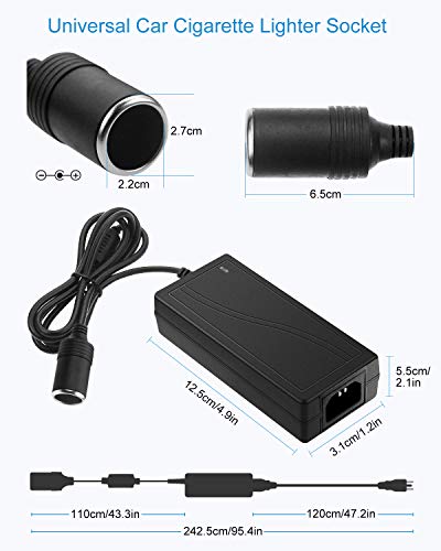 ALITOVE AC to DC Converter 12V 5A 60W 110V to 12V Converter Cigarette Lighter Adapter to Wall Plug 120V AC to DC Adapter for Small Car Vacuum Massager Fan MP3 Car Charger and Other Devices Under 60W - size: 5A (8FT Version)