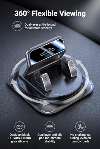 360 Degree Rotation Car Dashboard Phone Holder, Anti-Slip Navigation Bracket, Auto Self-Adhesive Cell Phone Mount, Universal Car Accessories for Most Smartphones (Black)