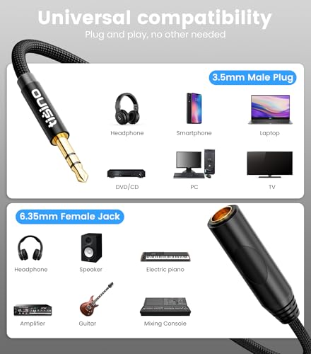 Tisino 1/4 to 3.5mm Adapter, 1/4" Female to 1/8" Male Stereo Audio Adapter for Headphone, Amplifiers, Guitar, Amp etc. - 5ft/1.5m - size: 5 feet