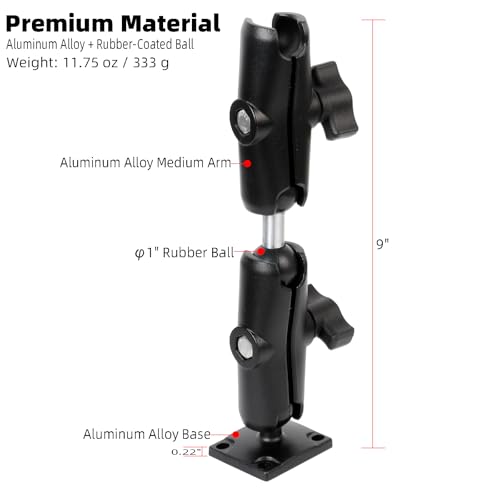 Dual Extension Double Socket Arm with 4-Hole AMPS Square Plate, Drill Base for Wall Desk Boat Truck Car, Compatible with RAM Mounts&Bike Motorcycle Phone Holder - style: Square Base w Two 3.54" Arms