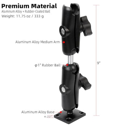 Dual Extension Double Socket Arm with 4-Hole AMPS Square Plate, Drill Base for Wall Desk Boat Truck Car, Compatible with RAM Mounts&Bike Motorcycle Phone Holder - style: Square Base w Two 3.54" Arms
