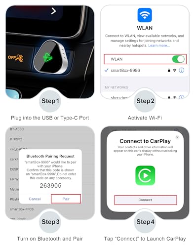 Mini Wireless Carplay Adapter, Compatible with Apple iPhone iOS 10+ Android 11+, Plug & Play, Compact Design for iPhone & Android with USB-A/Type-C Port
